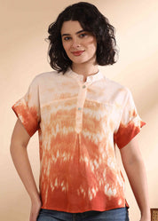 Women Handmade Tie-Dye Rayon Orange Top (W1637)