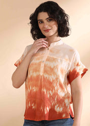 Women Handmade Tie-Dye Rayon Orange Top (W1637)