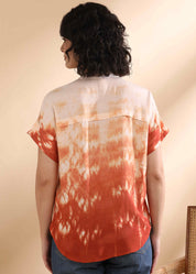 Women Handmade Tie-Dye Rayon Orange Top (W1637)