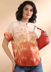 Women Handmade Tie-Dye Rayon Orange Top (W1637)