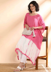 Women Handmade Tie-Dye Rayon Crepe Pink Kaftan (W1638)