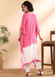 Women Handmade Tie-Dye Rayon Crepe Pink Kaftan (W1638)