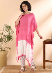 Women Handmade Tie-Dye Rayon Crepe Pink Kaftan (W1638)