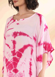 Women Handmade Tie-Dye Rayon Crepe Pink White Kaftan (W1639)