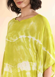 Women Handmade Tie-Dye Rayon Crepe Green Pink Kaftan (W1640)