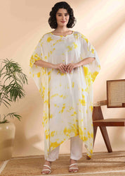 Women Handmade Tie-Dye Rayon Crepe White Kaftan (W1643)