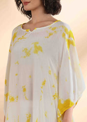 Women Handmade Tie-Dye Rayon Crepe White Kaftan (W1643)