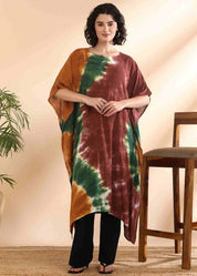 Women Handmade Tie-Dye Rayon Crepe Brown Kaftan (W1645)