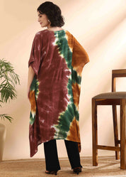 Women Handmade Tie-Dye Rayon Crepe Brown Kaftan (W1645)