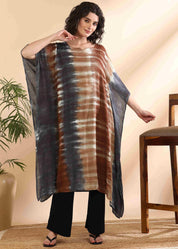 Women Handmade Tie-Dye Rayon Crepe Maroon Blue Kaftan (W1646)