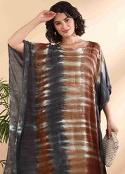 Women Handmade Tie-Dye Rayon Crepe Maroon Blue Kaftan (W1646)