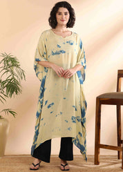 Women Handmade Tie-Dye Rayon Crepe Beige Kaftan (W1647)