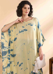 Women Handmade Tie-Dye Rayon Crepe Beige Kaftan (W1647)