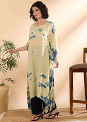 Women Handmade Tie-Dye Rayon Crepe Beige Kaftan (W1647)