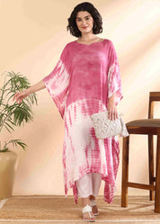 Women Handmade Tie-Dye Rayon Crepe Multi Pink Kaftan (W1648)