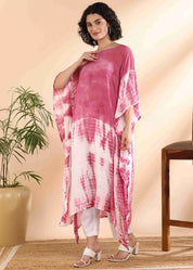 Women Handmade Tie-Dye Rayon Crepe Multi Pink Kaftan (W1648)