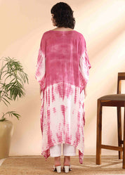 Women Handmade Tie-Dye Rayon Crepe Multi Pink Kaftan (W1648)