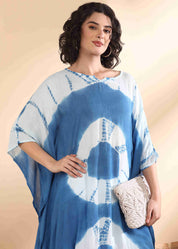 Women Handmade Tie-Dye Rayon Crepe Blue Kaftan (W1649)