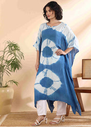 Women Handmade Tie-Dye Rayon Crepe Blue Kaftan (W1649)