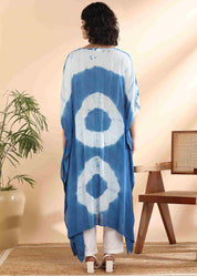 Women Handmade Tie-Dye Rayon Crepe Blue Kaftan (W1649)