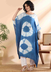 Women Handmade Tie-Dye Rayon Crepe Blue Kaftan (W1649)