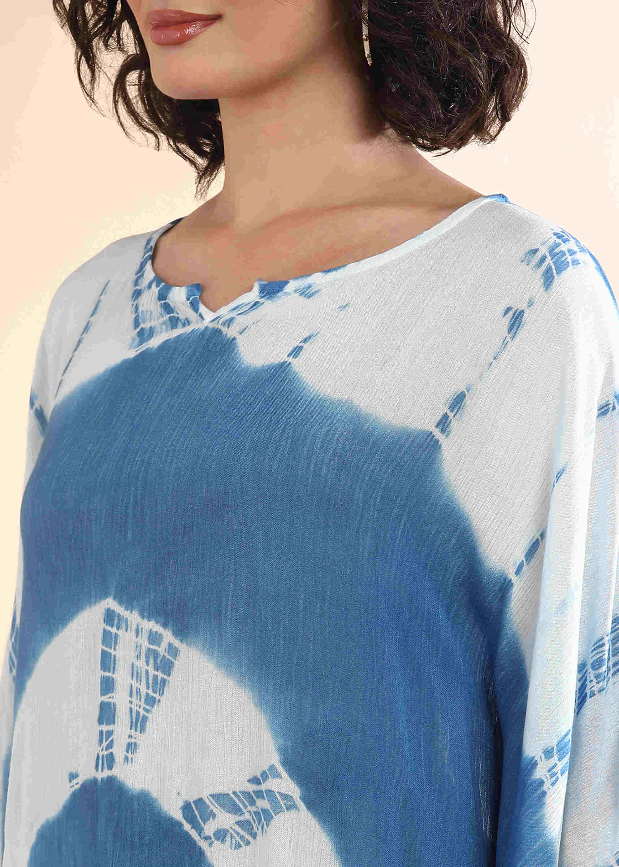 Women Handmade Tie-Dye Rayon Crepe Blue Kaftan (W1649)