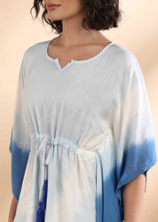 Women Handmade Tie-Dye Rayon White Blue Kaftan (W1650)