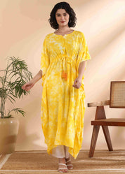 Women Handmade Tie-Dye Rayon Yellow Kaftan (W1651)