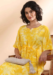 Women Handmade Tie-Dye Rayon Yellow Kaftan (W1651)