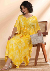 Women Handmade Tie-Dye Rayon Yellow Kaftan (W1651)