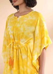 Women Handmade Tie-Dye Rayon Yellow Kaftan (W1651)