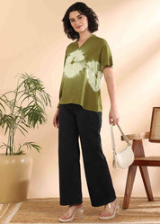 Women Handmade Tie-Dye Rayon Olive Green Top (W1652)