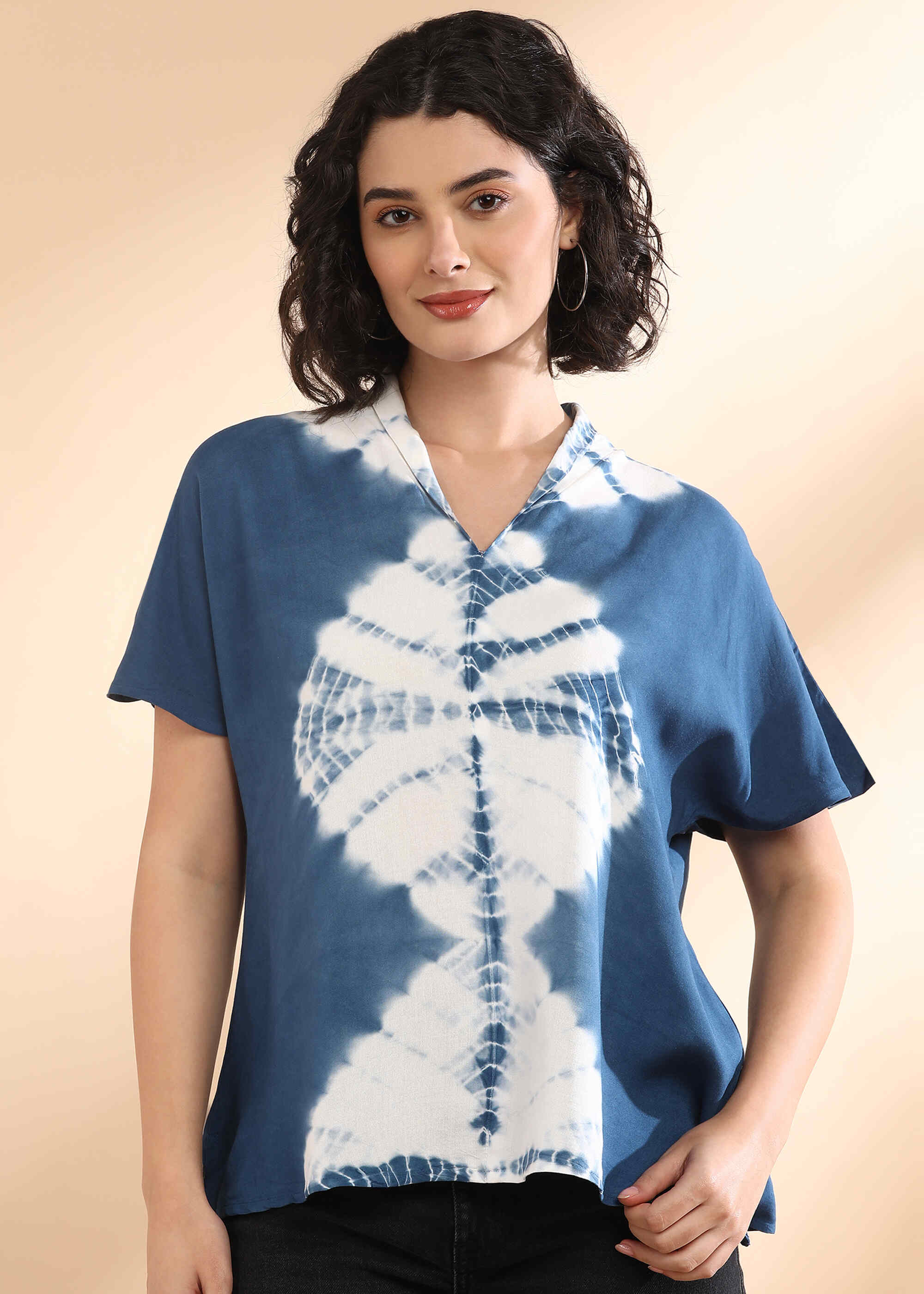 Women Handmade Tie-Dye Rayon Blue Top (W1653)