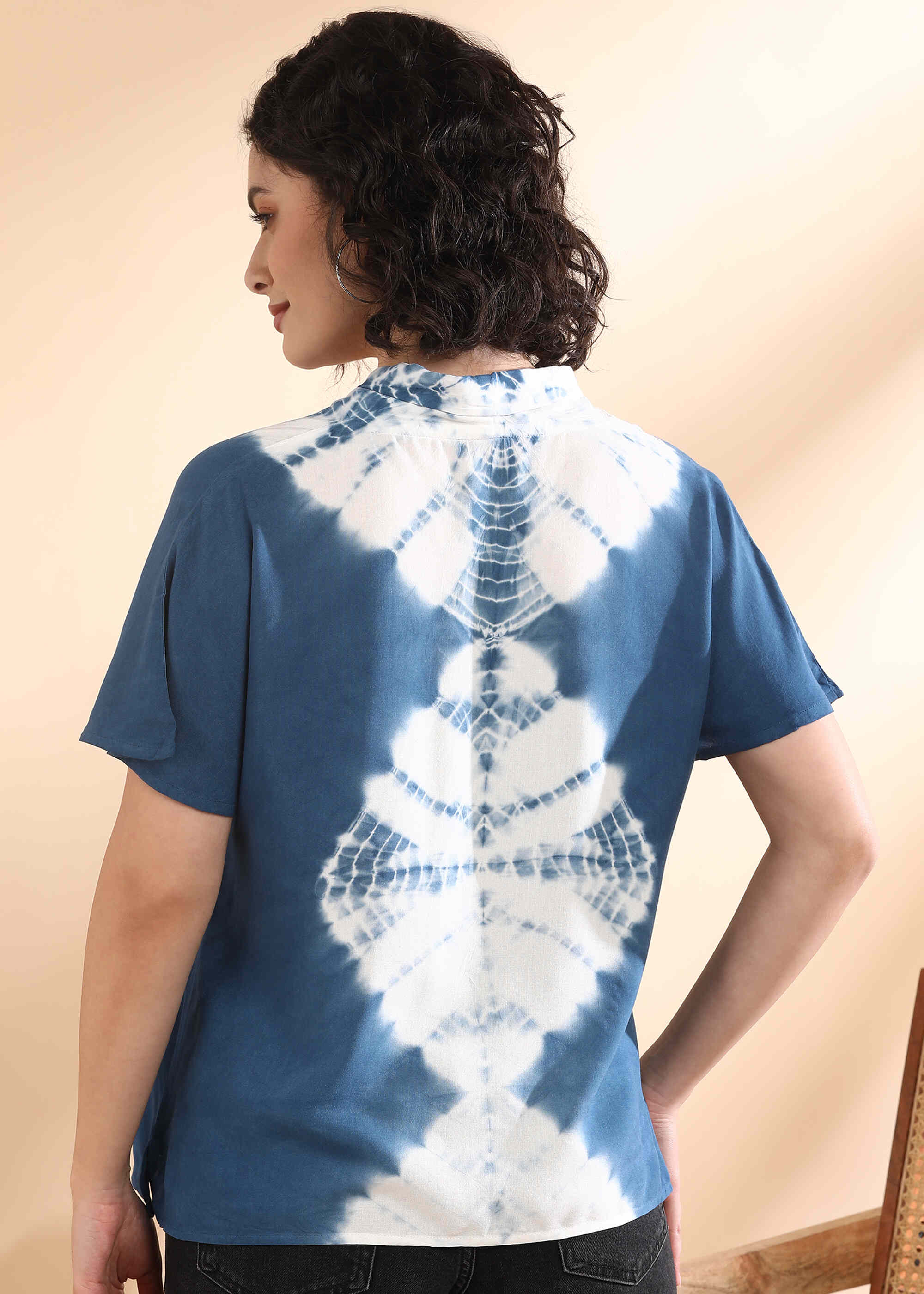 Women Handmade Tie-Dye Rayon Blue Top (W1653)