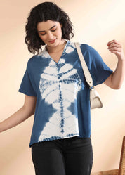 Women Handmade Tie-Dye Rayon Blue Top (W1653)