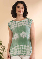 Women Handmade Tie-Dye Rayon Green Top (W1654)