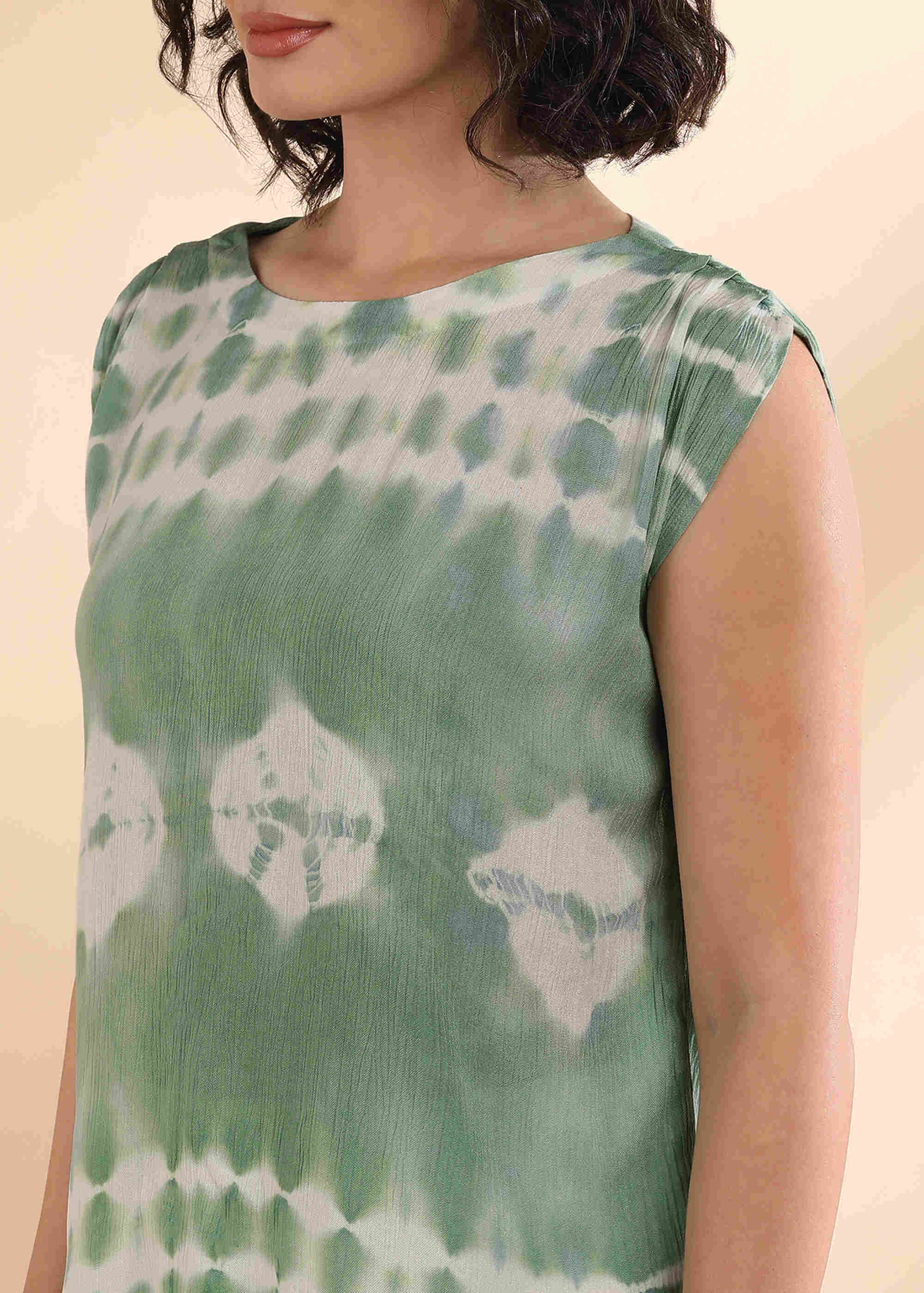 Women Handmade Tie-Dye Rayon Green Top (W1654)