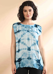 Women Handmade Tie-Dye Rayon Blue Top (W1655)