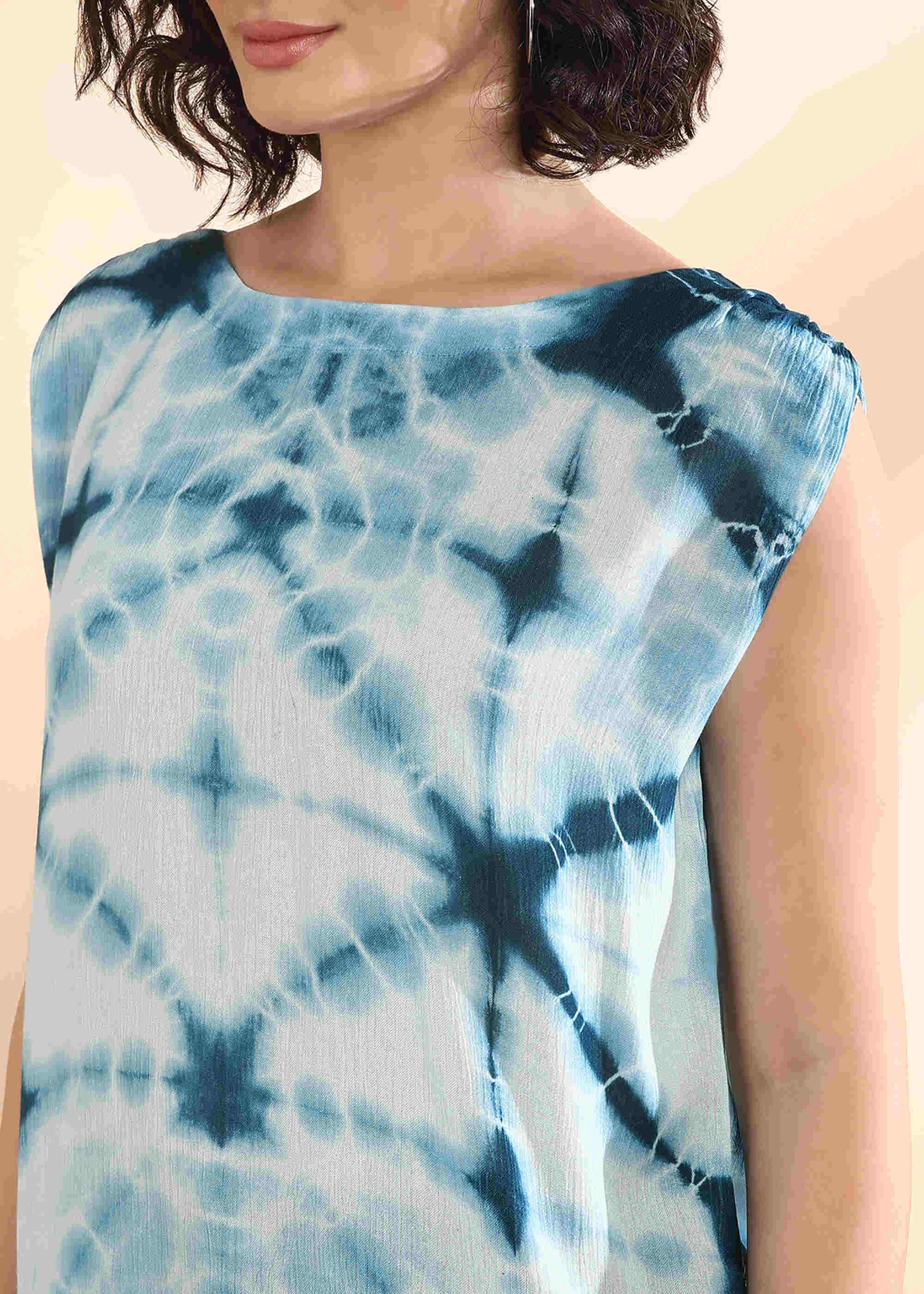 Women Handmade Tie-Dye Rayon Blue Top (W1655)