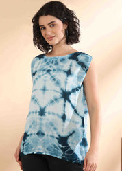 Women Handmade Tie-Dye Rayon Blue Top (W1655)