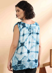 Women Handmade Tie-Dye Rayon Blue Top (W1655)