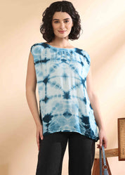 Women Handmade Tie-Dye Rayon Blue Top (W1655)