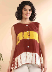 Women Handmade Tie-Dye Rayon Brown Top (W1656)