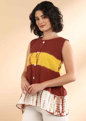 Women Handmade Tie-Dye Rayon Brown Top (W1656)