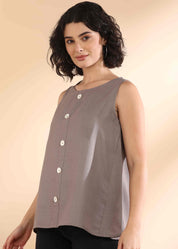 Women Handmade Solid Rayon Grey Top (W1657)