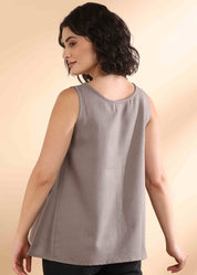 Women Handmade Solid Rayon Grey Top (W1657)