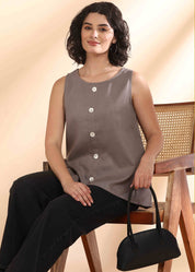 Women Handmade Solid Rayon Grey Top (W1657)