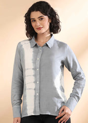 Women Handmade Tie-Dye Mulmul Grey Shirt (W1658)