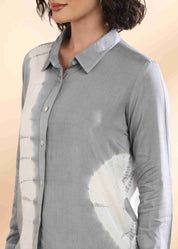 Women Handmade Tie-Dye Mulmul Grey Shirt (W1658)