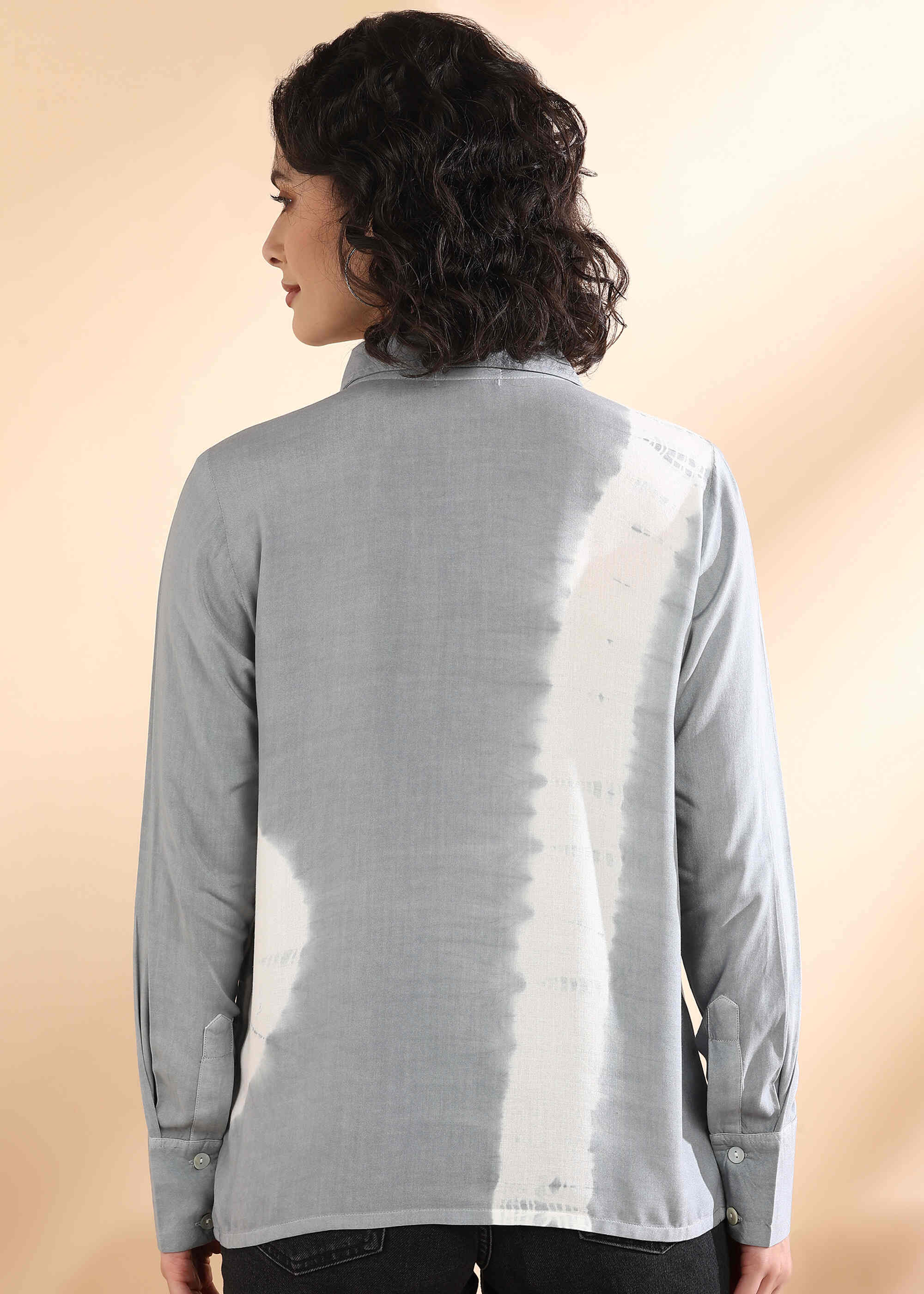 Women Handmade Tie-Dye Mulmul Grey Shirt (W1658)